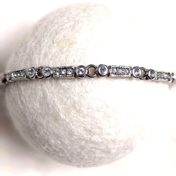 Vintage 1990's Art Deco Style Rhodium Plated Cubic Zirconia Bracelet - Picture 3 of 11